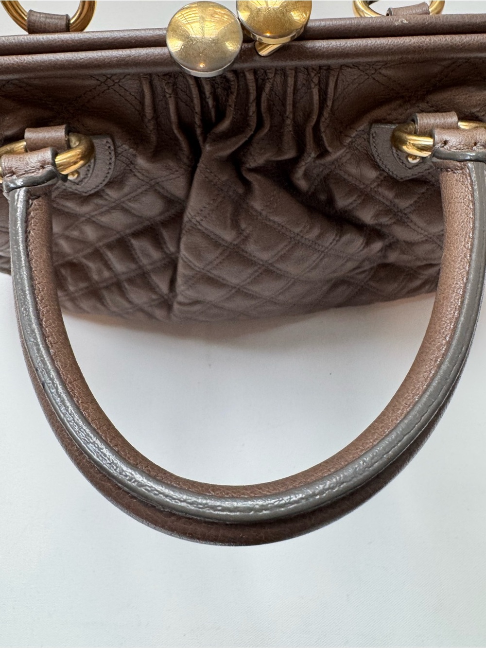 Authentic Marc Jacobs Stam Bag Quilted Brown Leather Gold Chain Kiss Lock Italy - Picture 10 of 16